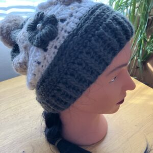 Flower Beanie Green, Cream and Tan