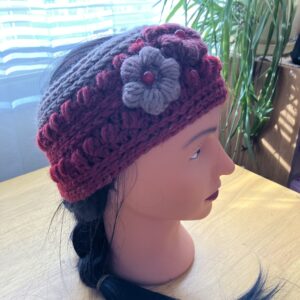Woman’s Ear Warmer Headband Red and Camel