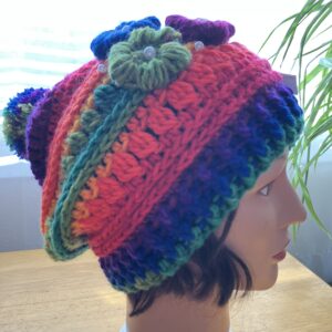 Flower Beanie Purple, Blue, Orange and Yellow