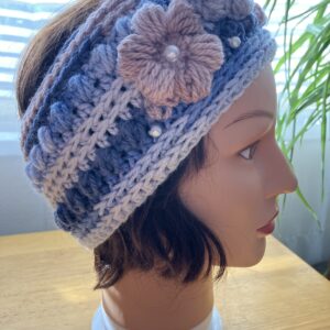 Woman’s Ear Warmer Headband Blue and Tan