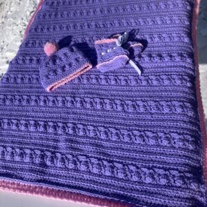 Crochet Baby Blanket Hat Booties Set Lavender and Pink