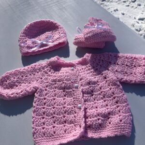 Baby Set Sweater Hat Booties Pink